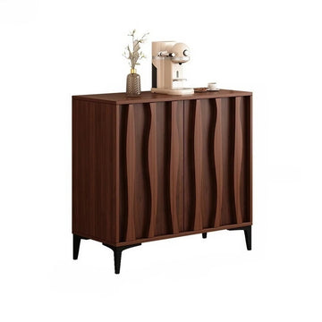 37.4" Vintage Walnut Sideboard - Drawers, Doors Included, 6 Shelves, Engineered Wood